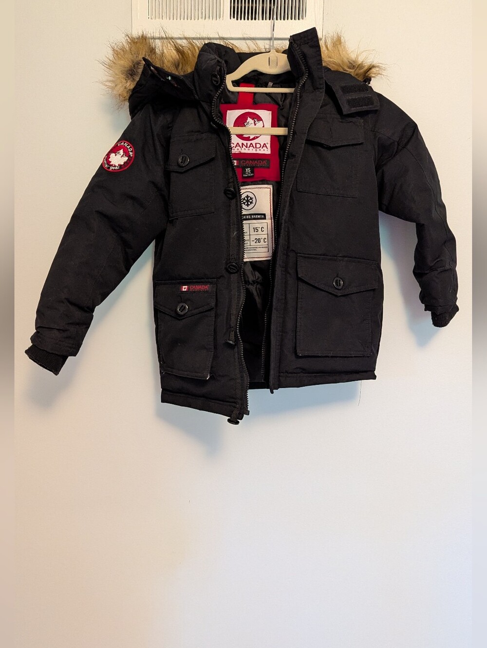 Canada Goose Kids Black Parka Jacket with Faux Fur Hood **See Description
